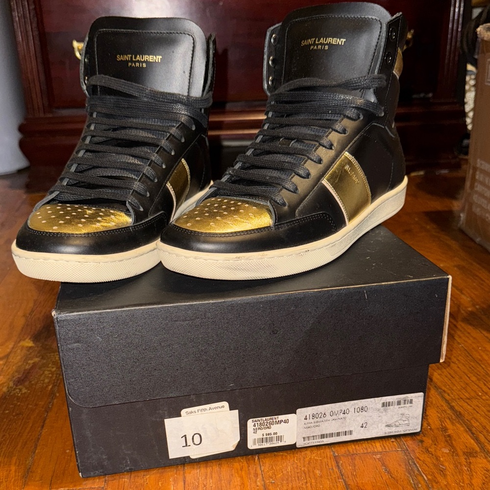 Saint Laurent Men's Black and Gold High-Top Sneakers